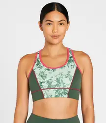 Tuckernuck Floral Green Sports Bra Pink Trim Unpadded Size Small