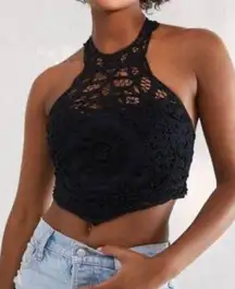 Free People Intimately Batting My Eyes black crochet halter crop top size XS