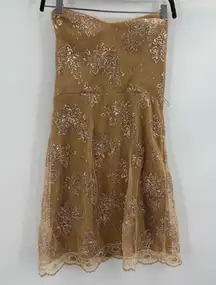 Betsey Johnson Gold Lace Evening Dress Y2K VTG 90s Black Tag Sheath Party sz 6