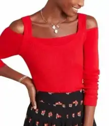 Anthropologie Size Large Jamie Open Shoulder Long Sleeve Red Knit Top