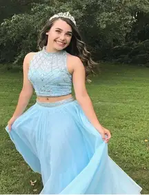 Light Blue Two Piece Prom Dress