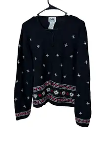 Vintage Northern Reflections Black Embroidered Floral Cardigan Sweater XL