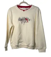VTG Hasting & Smith Petite Cream Sweatshirt Cardinal Snow Scene Embroidery SZ PM