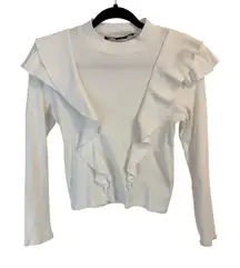 Veronica Beard Avalon Ruffle Turtleneck Ribbed Long Sleeve White top size S