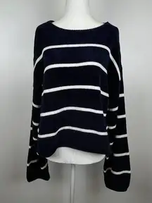 Double Zero Navy and White Striped Chenille Sweater Size‎ Large