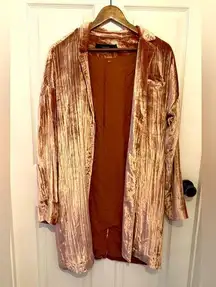 J BRAND Women's Pink Silk Blend Crushed Velvet Long Regan Duster Cardigan Size M
