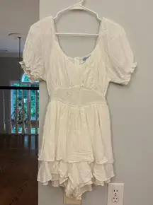 White Short Sleeve Ruffled Romper