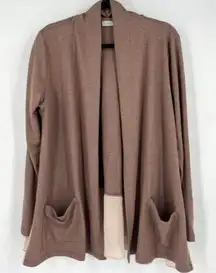 Logo Lounge Cardigan Brown Jersey Knit Cream‎ Chiffon Medium Pockets Swiss Dot