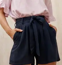 Michael Stars Shorts SZ Large Navy Blue 100% Woven Linen Bex Pleated w/ Tie NWT