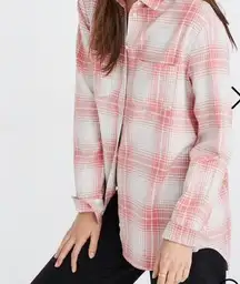 Madewell Pink & Cream Plaid Flannel Sunday Button Up Shirt with Pockets Size XXS