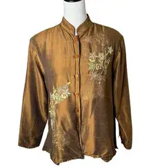 Vintage  Silk Dupioni Embroidered Mandarin Collar Jacket Artsy