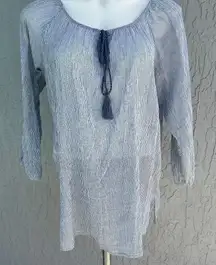 Tommy Bahama Gauze Peasant Blouse Blue/White Striped M EUC​