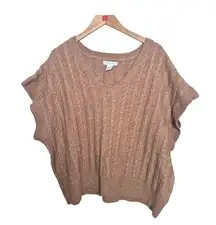 Cupcakes & Cashmere Brown V-Neck Cable Knit Sweater Vest Twee Preppy Size 3x