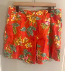 Lauren Ralph Lauren Linen Floral Short Orange Yellow Size 16