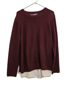 Hilary Radley Red Long Sleeve Crewneck Pullover Layered 2fer Sweater Size XXL