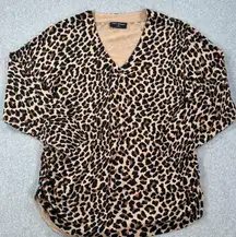 Lane Bryant Leopard Print Ruched Side Sweater Top Size 26/28 V-Neck Brown Black