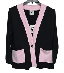 Lobo Mau Womens Black Pink Pocket Button Front Cardigan Size Large