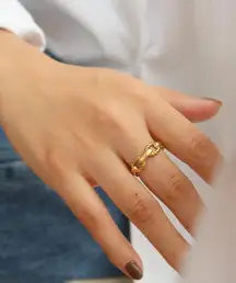 18K Thick Gold Plated Rope Link Ring