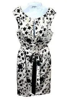 Kay Unger Black White Floral Silk Sheath Retro 50's Party Wedding Dress Sz 12