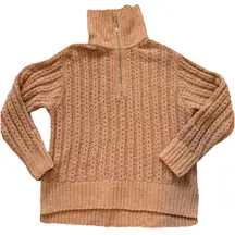 Aerie Chenille Womens Cable Car Quarter Zip Sweater Size Medium Camel Cozy Soft