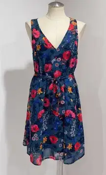 Andeawy Women's Multicolor Floral Sleeveless Belted A-line Dress Size M