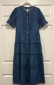 gap x LOVESHACKFANCY Denim Lace Dress Womens Size Medium