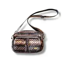 Lug Carousel Convertible Crossbody Purse Bag RFID Zip Nylon Quilted Travel Gray