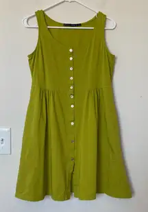 GUDRUN SJODEN Sleeveless Button Front Cotton Mini Dress Lime Green Sz Small