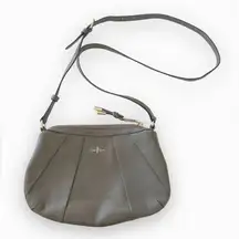 Cole Haan Taupe Gray Leather Crossbody Pleated Detail Purse Classic Neutral‎ Bag