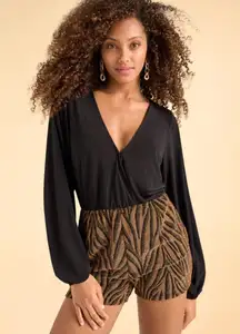 VENUS woman size. L short dressy romper animal print shimmer short open back top