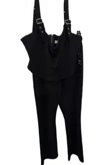 Hot Miami style BLACK CORSET BONED SLEEVELESS BUCKLE WIDE LEG PANTS TWO PIECE SE