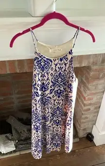 CARAMELA Tan and Blue Spaghetti Strap MIDI Dress size Large