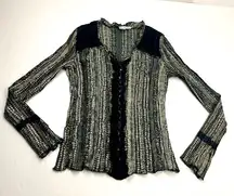 Alberto Makali Crinkle Lace Embellished Top Blouse Long Sleeve Size Medium Black