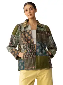 NWT Boutique Boho Meadow Folk Quilted Patchwork Jacket in Dusty Green
