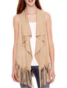 Decree Waterfall Faux Suede Fringe Vest, Sz XS