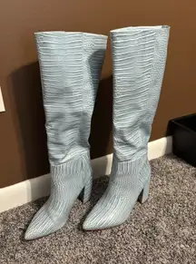 Lulus Blue Snakeskin Boots