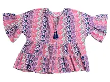 Simply‎ Southern Tiered Blouse Women's Size Large All Over Shell Print Tropical