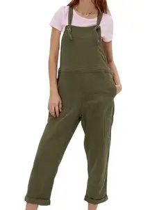 Aerie Relaxed Lightweight Gauzy Cotton Rolled Leg Overalls in Washed Olive