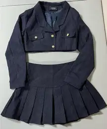 Cider Navy ‘Lady Blue’ Blazer Jacket and Mini Skirt Skort Coords Matching Set Size S 🧸