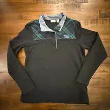 L.L.Bean Plaid Rugby Henley Quarter Snap Pullover Women's  Long Sleeve Small
