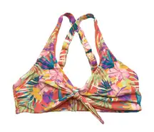 Time And Tru Tropical Floral Print Bikini Top With Adjustable Straps Coral M