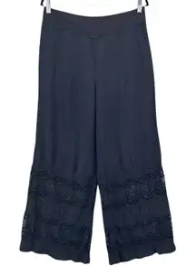 Chicos Womans Pants Size L Bohemian Resort Black Travel Lace Flowy Wide Leg Soft