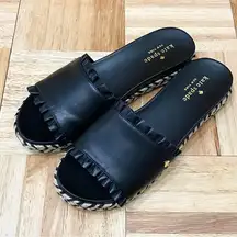 KATE SPADE “Zahara” Ruffle Trim Black Slides Espadrille Size 7.5