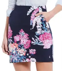 Joules Floral Pencil Skirt in Navy with Pink and Blue Accents