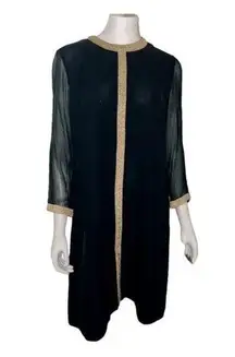 GLORIA SWANSON Puritan Forever Young 1960's Black & Gold Sheer Sleeve Dress