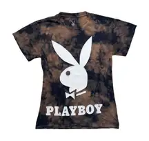 Playboy Brown Tie Dye Graphic T Shirt Bunny Logo Womens Size Small