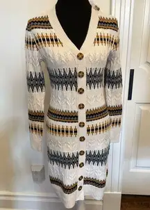Lucky Brand Fair Isle Nordic Stripe Button Front Sweater Dress Cream NEW