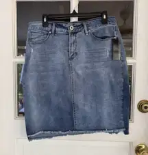 Denim Skirt 16 Women's Raw  Hem Pockets New Blue signature studio cotton blend