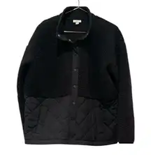 J. Jill Black Quilted Sherpa snap front Jacket. Size medium