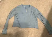 Long Sleeve Blue Crop Button Up